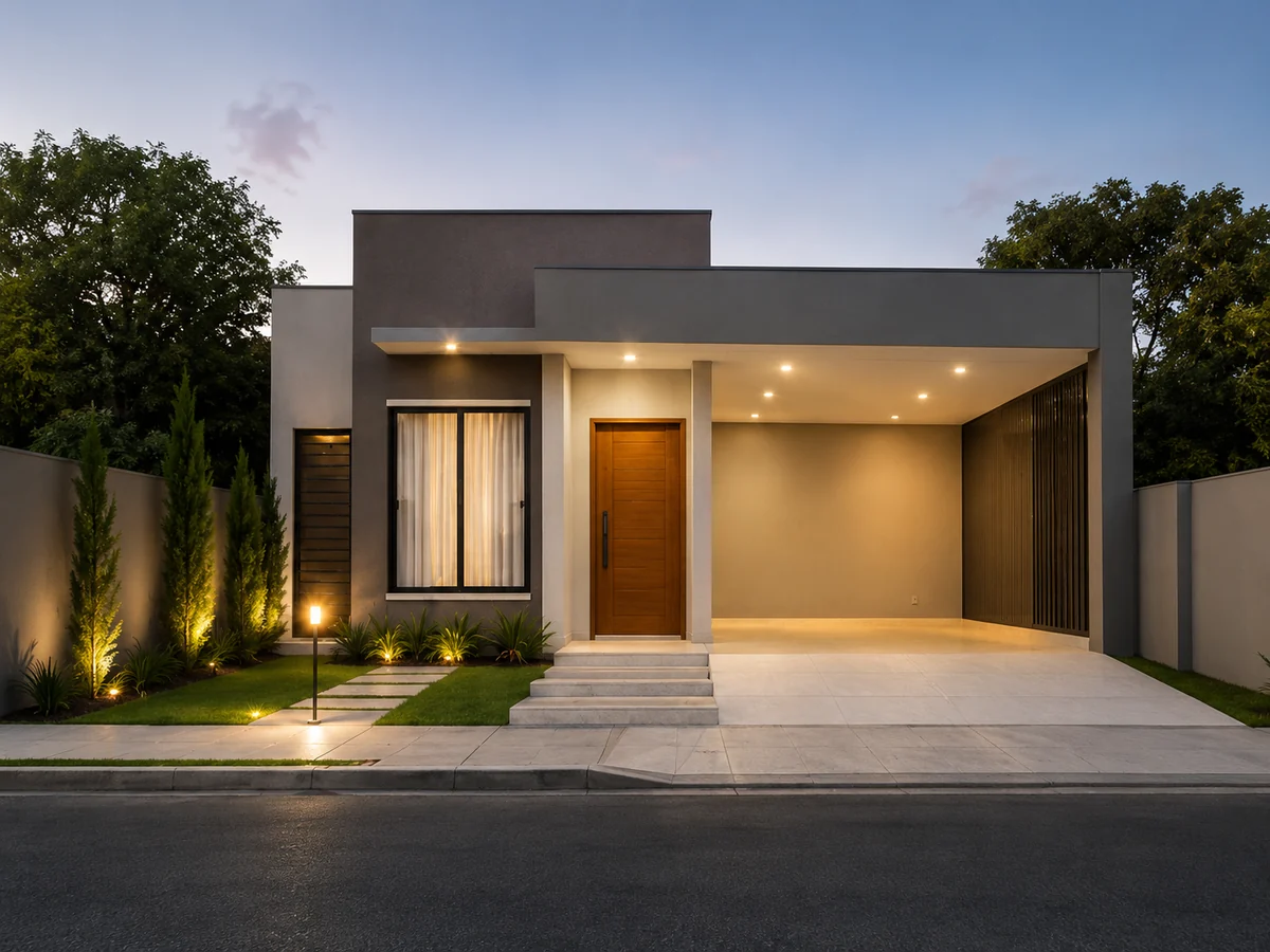 Modelo Casa Família de 89,76 m² com garagem aberta