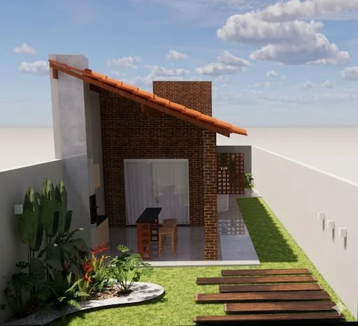 Modelo Casa Térrea Compacta de 60m² - vista externa com jardim