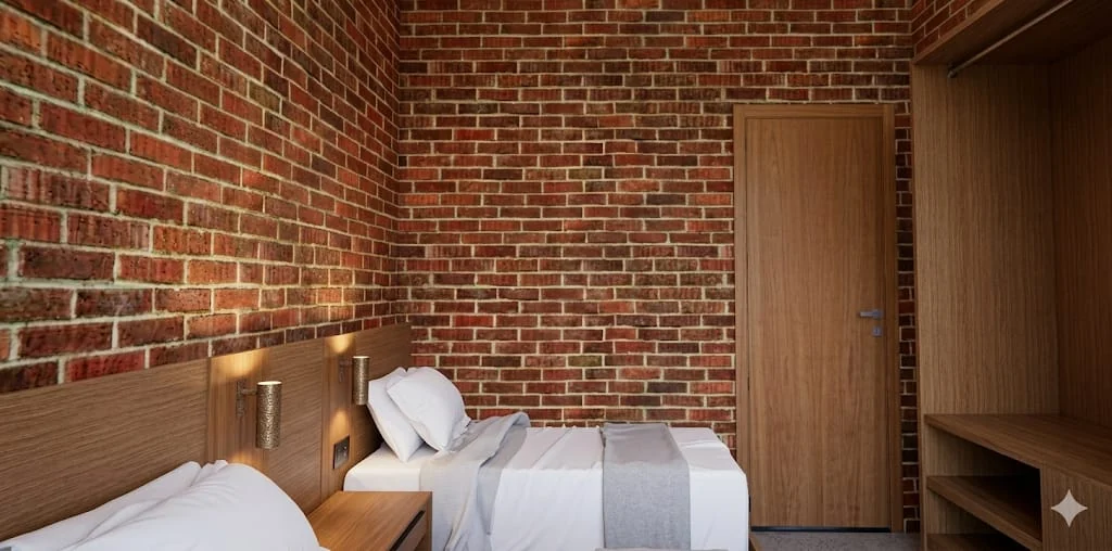 Quarto duplo com tijolinho aparente